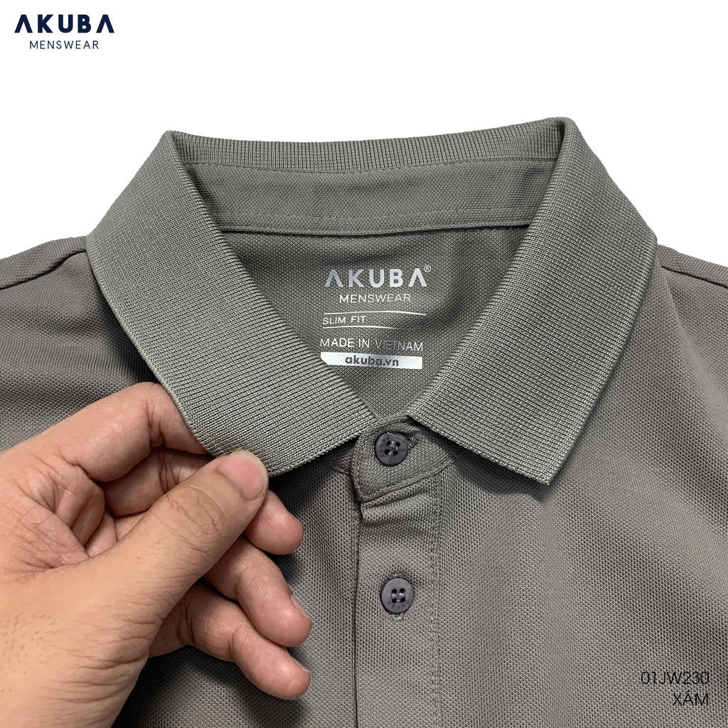 Áo thun polo kẻ sọc nam AKUBA form slimfit, chất liệu cotton, áo mềm mại, co giãn nhẹ, mặc thoải mái 01JW230