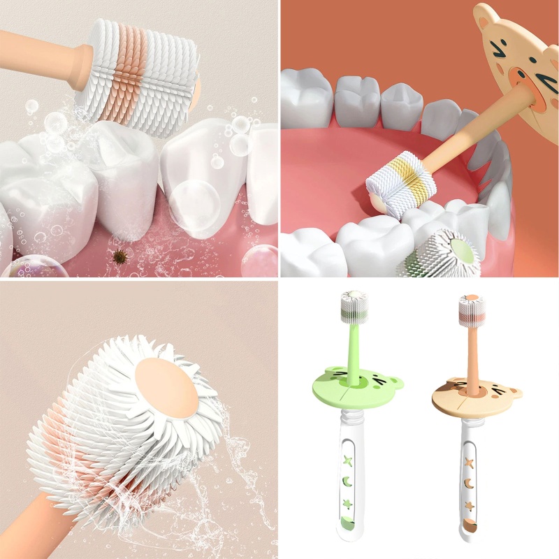 Bàn chải đánh răng bằng silicon thiết kế xoay 360 độ thích hợp cho các bé
