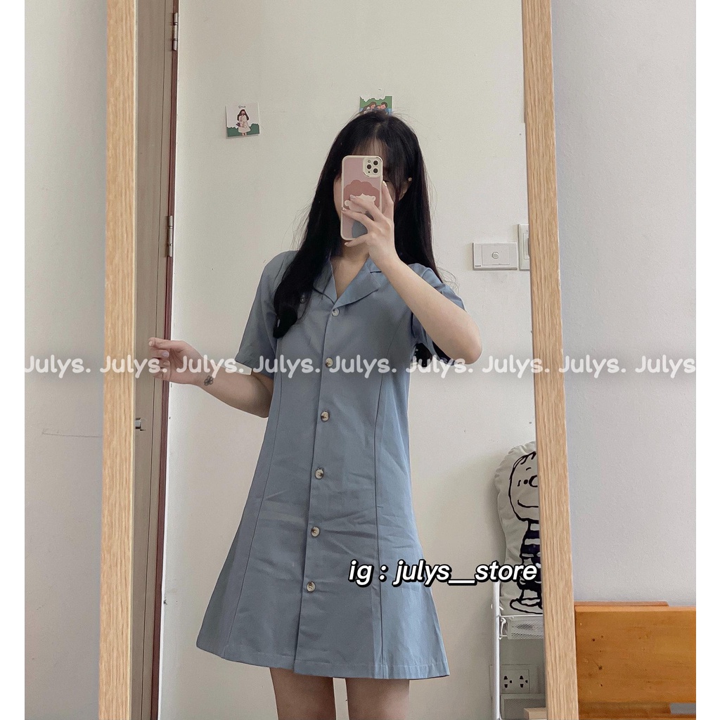 Váy thô cổ tây dáng A cúc dọc