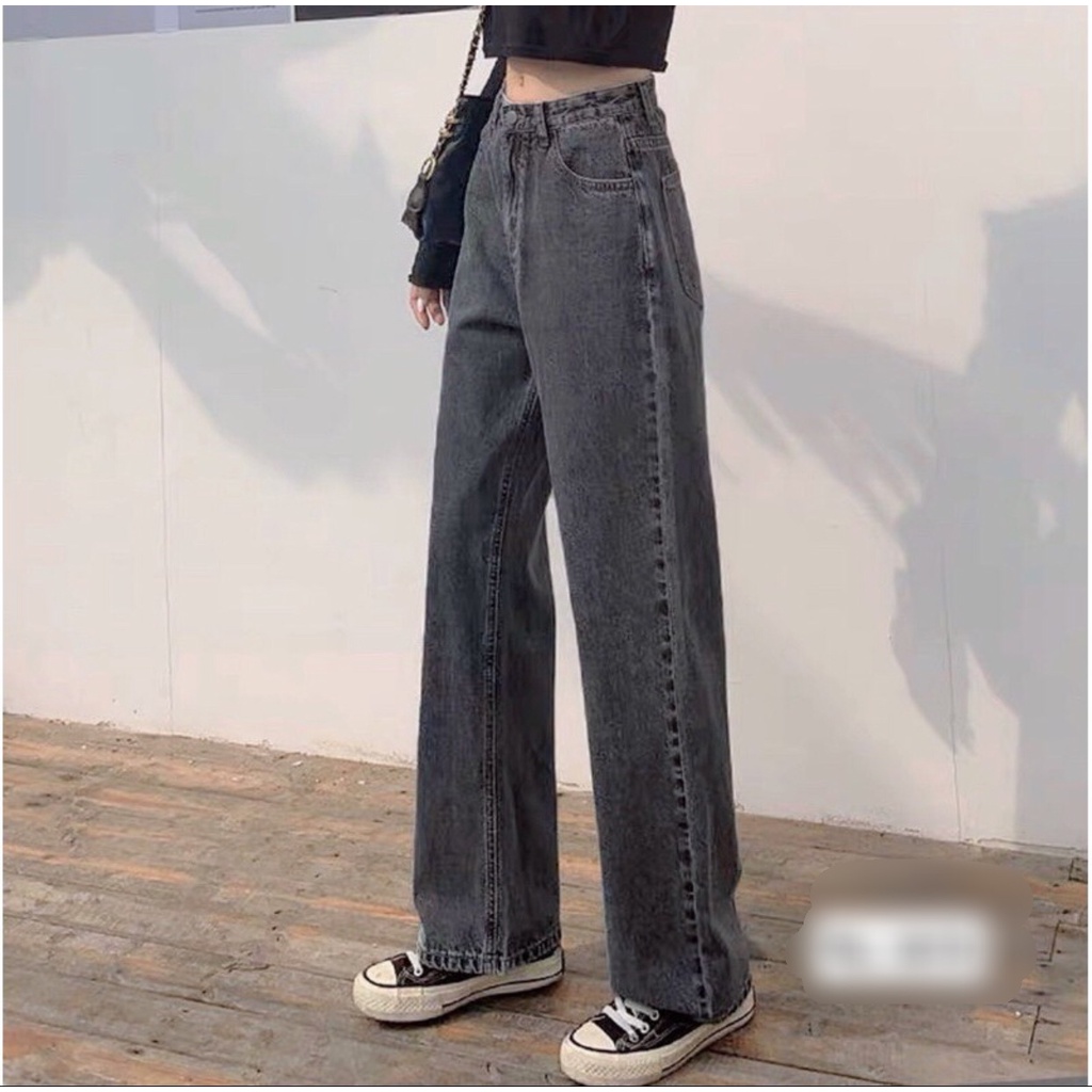 Quần jean nữ ống rộng ❤️ Quần bò nữ lưng cao dáng suông basic chất bò mềm - QJ12 | BigBuy360 - bigbuy360.vn