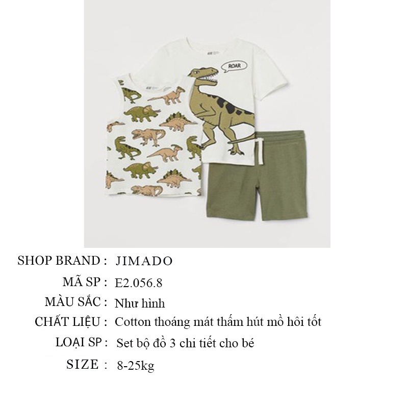 Đồ bộ bé trai Set bộ đồ 3 món áo phông cổ tròn áo ba lỗ sát nách quần short chất cotton JIMADO E2.056.8