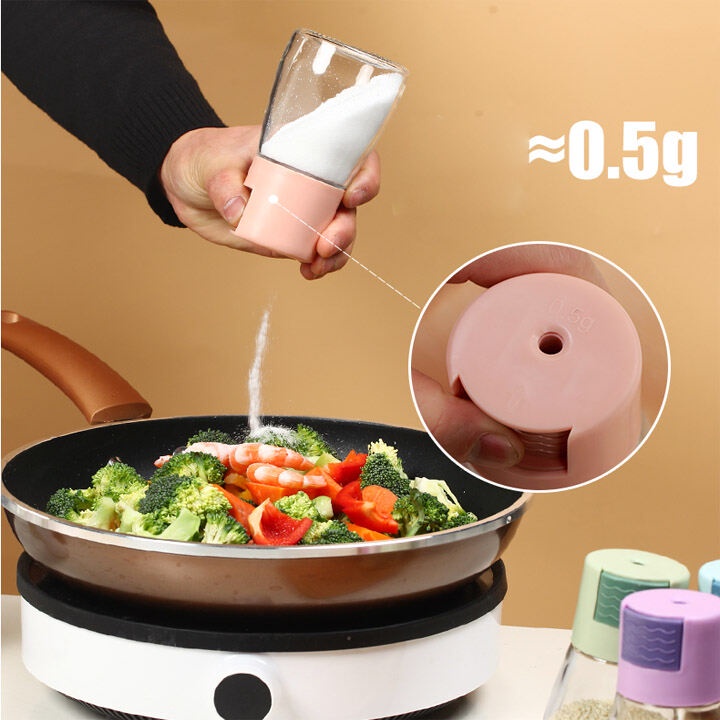 Lọ đựng gia vị nhà bếp bằng thủy tinh, lọ gia vị bấm nút định lượng gia vị, hũ đựng gia vị thông minh
