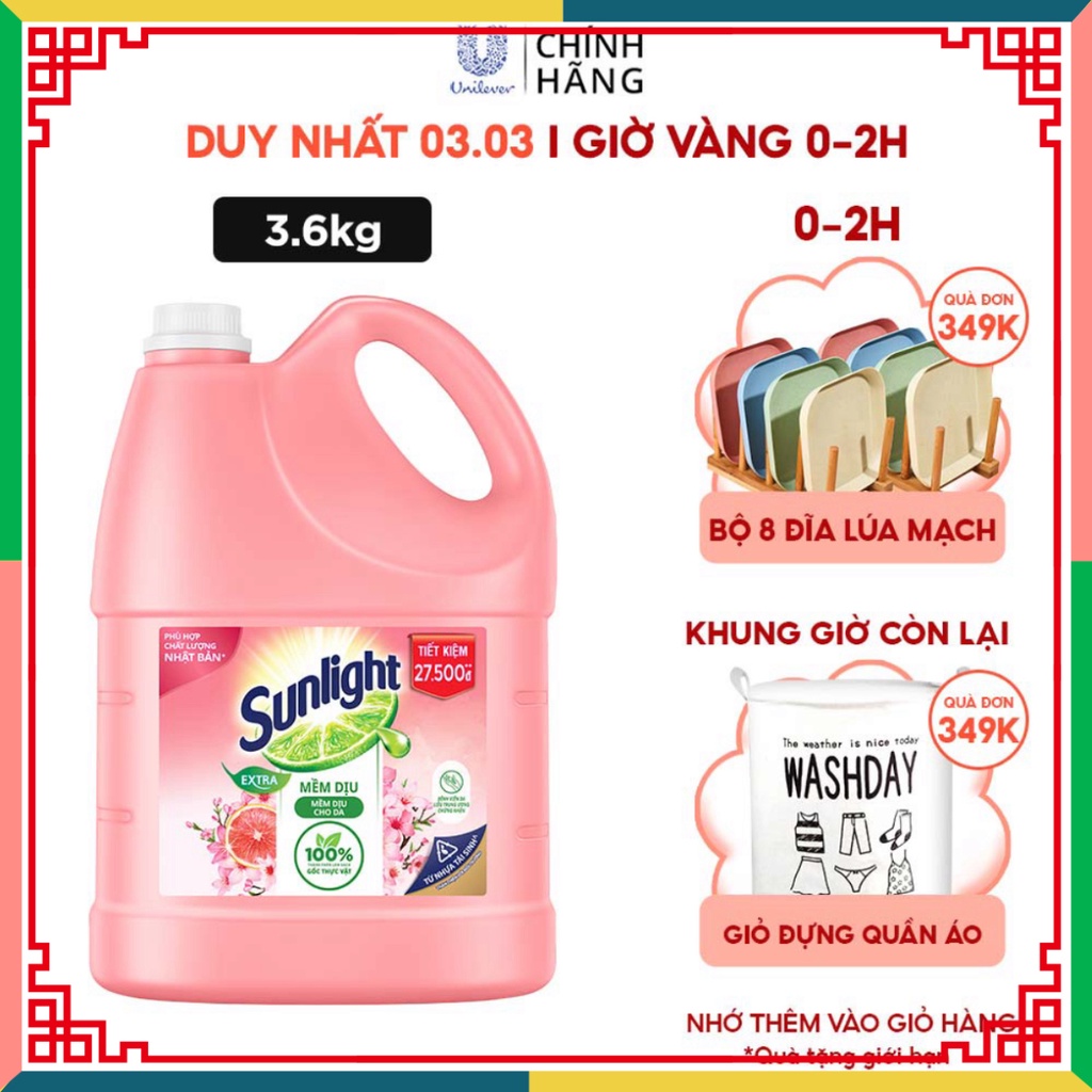 Chai nước rửa bát SUNLIGHT điệu đà Hương Bưởi Tây Và Hoa Anh Đào 3.6kg