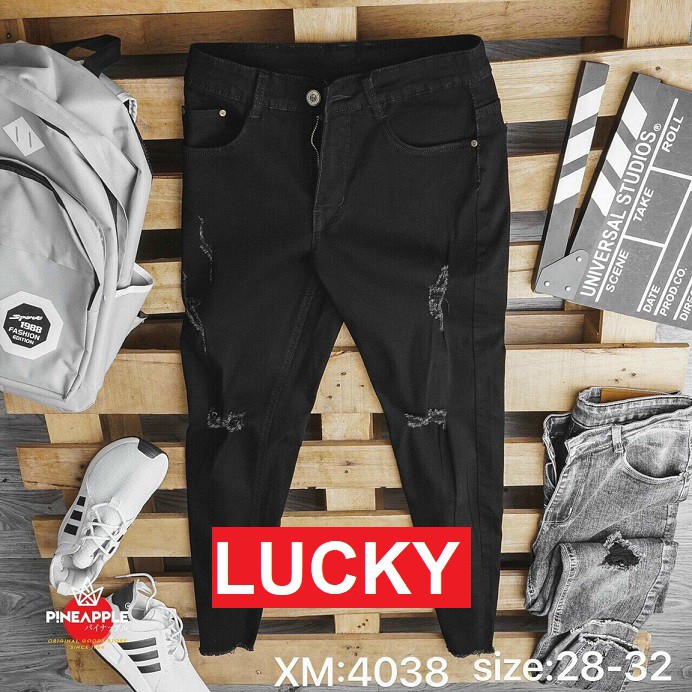 quần jean nam chất bò đen rách gối co giãn phom ôm đẹp VS4038 LUCKY SHOP