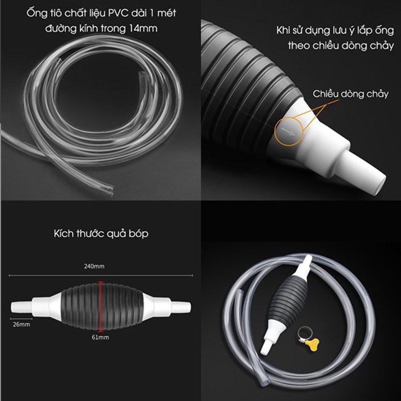 Bơm hút chất lỏng quả bóp tay, dụng cụ sang chiết chất lỏng, Bơm hút Xăng, Rượu cầm tay nhỏ gọn