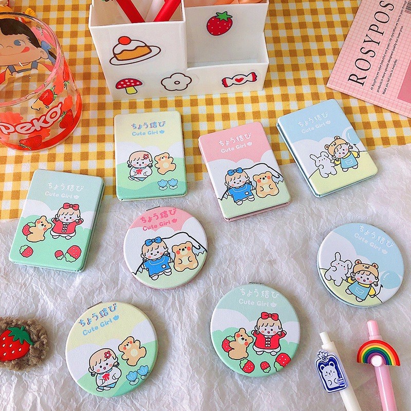 Gương Trang Điểm Gấp 2 Mặt Mini Bỏ Túi Hàn Quốc