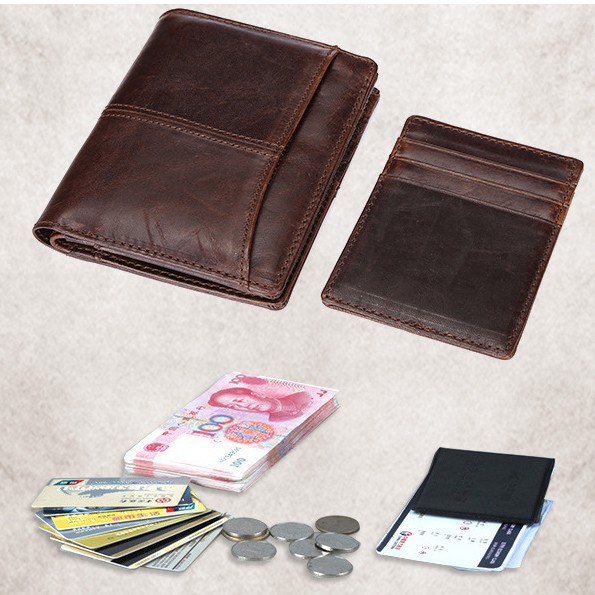 Ví da bò dạng gập kiểu cổ điển cho nam