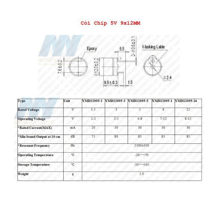 Còi Chíp 5V 9.5x12MM