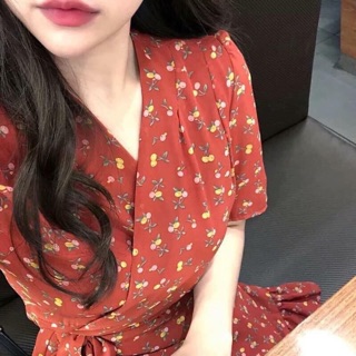 [Hàng oder] Váy voan hoa nhí vạt chéo