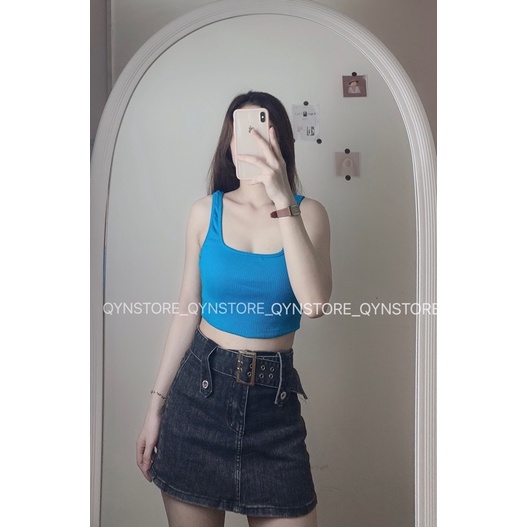 Chân váy jeans cạp cao kèm đai jeans cùg màu có quần trong 3 màu