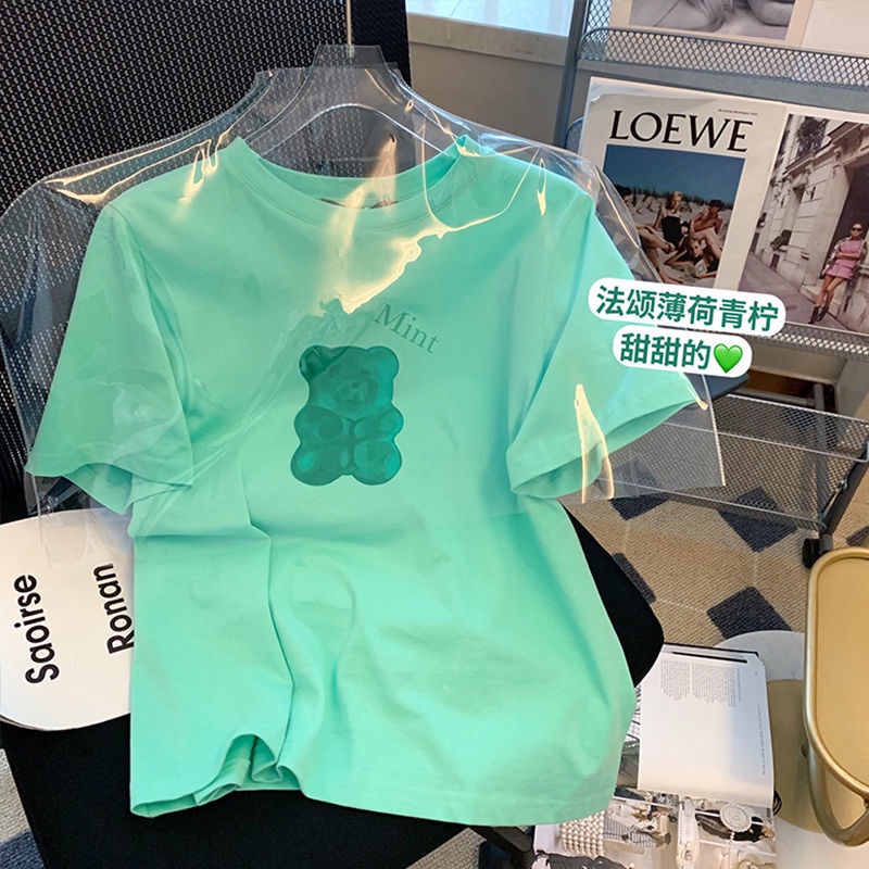 Áo Thun Cotton Họa Tiết Gấu Hoạt Hình Dễ Phối Đồ Thời Trang Mùa Hè Cho Nữ