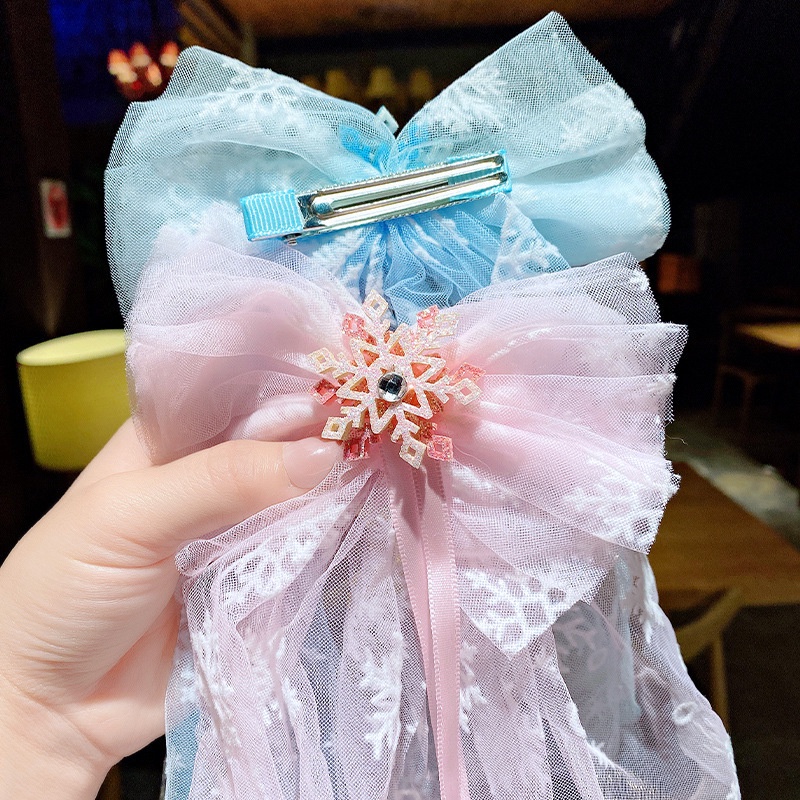 Kẹp tóc sau đầu phong cách công chúa tuyết Elsa/Nàng Bạch Tuyết đính nơ bản lớn siêu xinh cho bé hóa trang