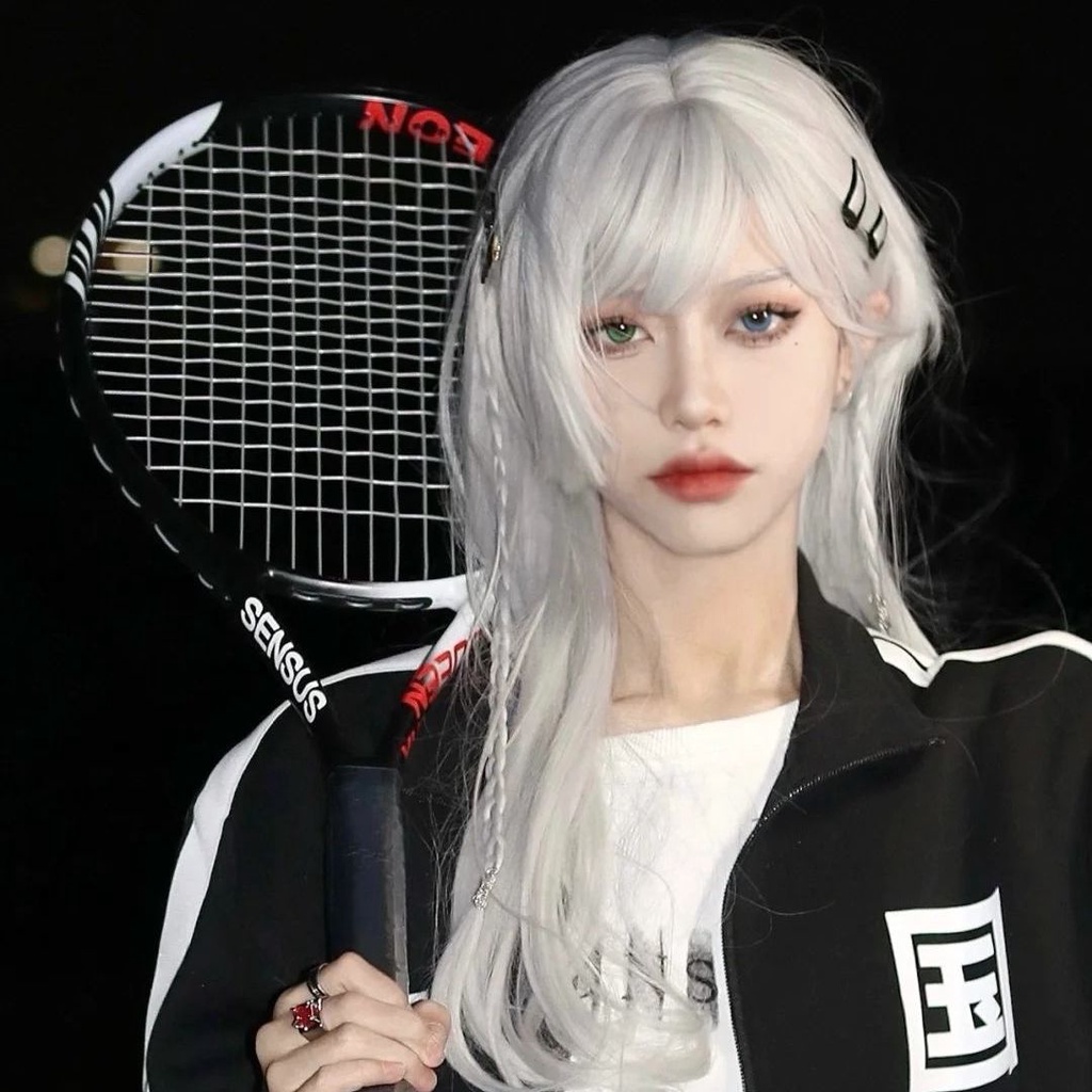 Bộ Tóc Giả Dài Thẳng Màu Đen Phong Cách lolita Cho Nữ