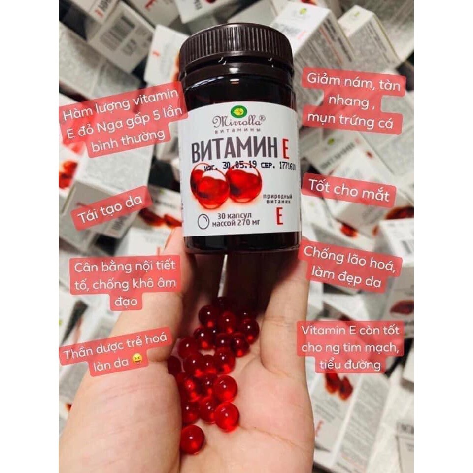Vitamin E đỏ Nga Mirrona lọ 30 viên hàm lượng 270mg