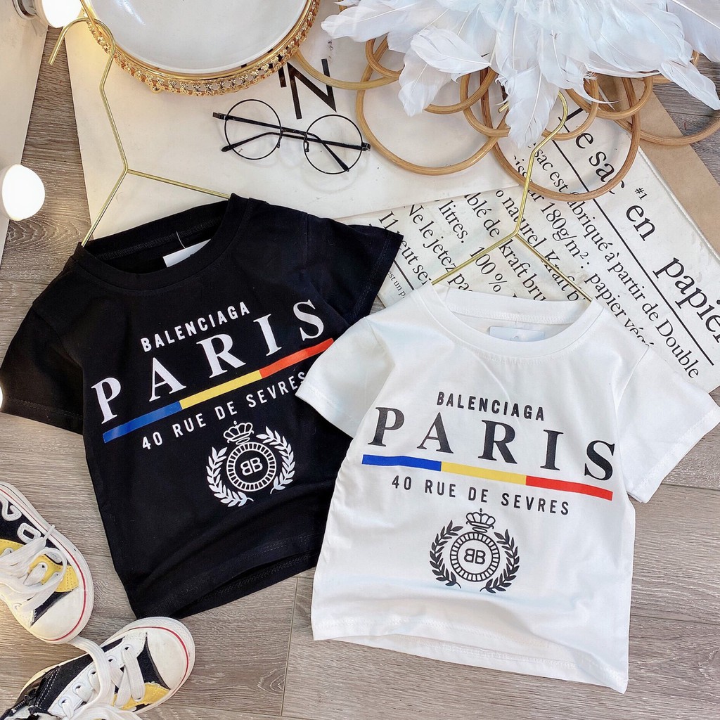 Áo Thun Trẻ Em Chất Cotton Mềm Mại Thấm Hút Tốt Size Từ 10 Đến 25Kg In Chữ Paris