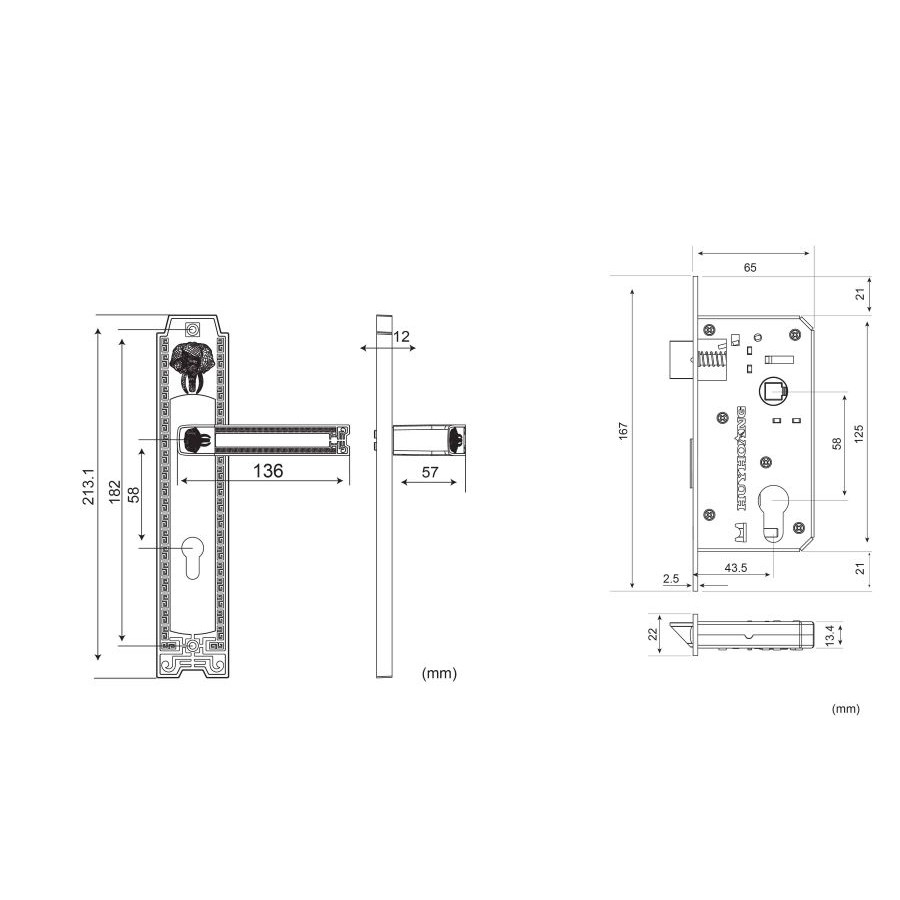 Khóa tay nắm HC 5828 đồng thau sử dụng cho các loại cửa thông phòng bằng gỗ cao cấp Huy Hoàng