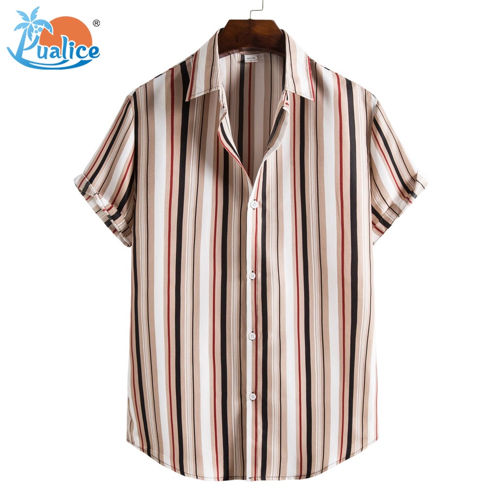 Áo sơ mi tay ngắn họa tiết kẻ sọc thời trang cho nam 2021