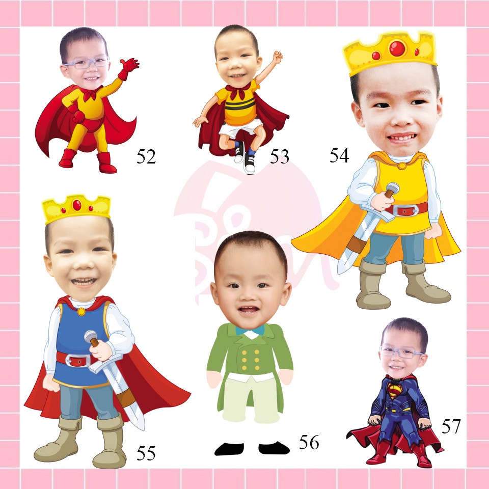 Thiết kế hình Chibi trang trí tiệc sinh nhật, happy birthday, thôi nôi, đầy tháng theo yêu cầu cho bé trai, bé gái