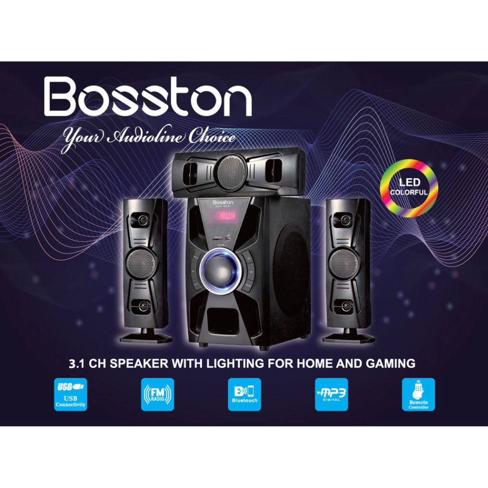 Loa vi tính 3.1 kiêm Bluetooth USB thẻ nhớ Bosston T3900-BT 60W led RGB 7 màu, nguồn 220V
