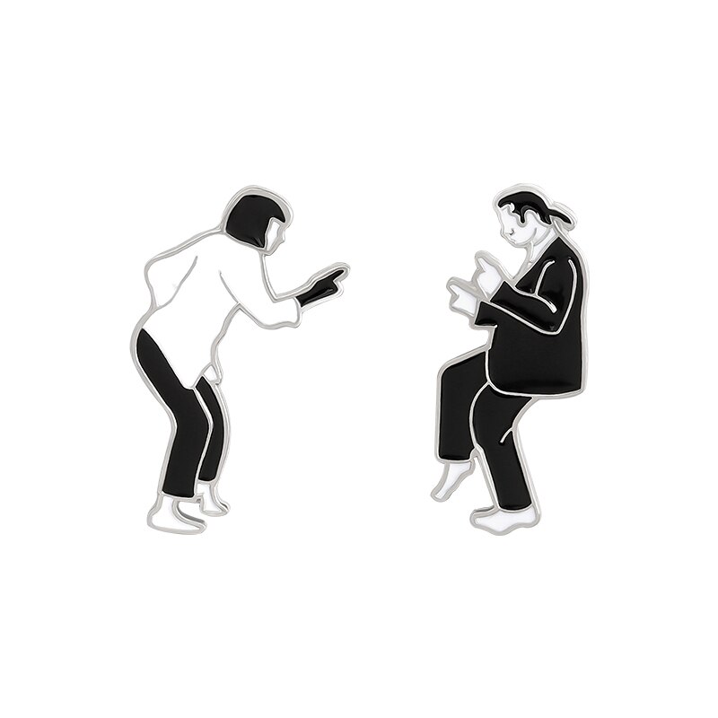 Ghim cài áo QIHE JEWELRY hình Pulp Fiction màu trắng đen