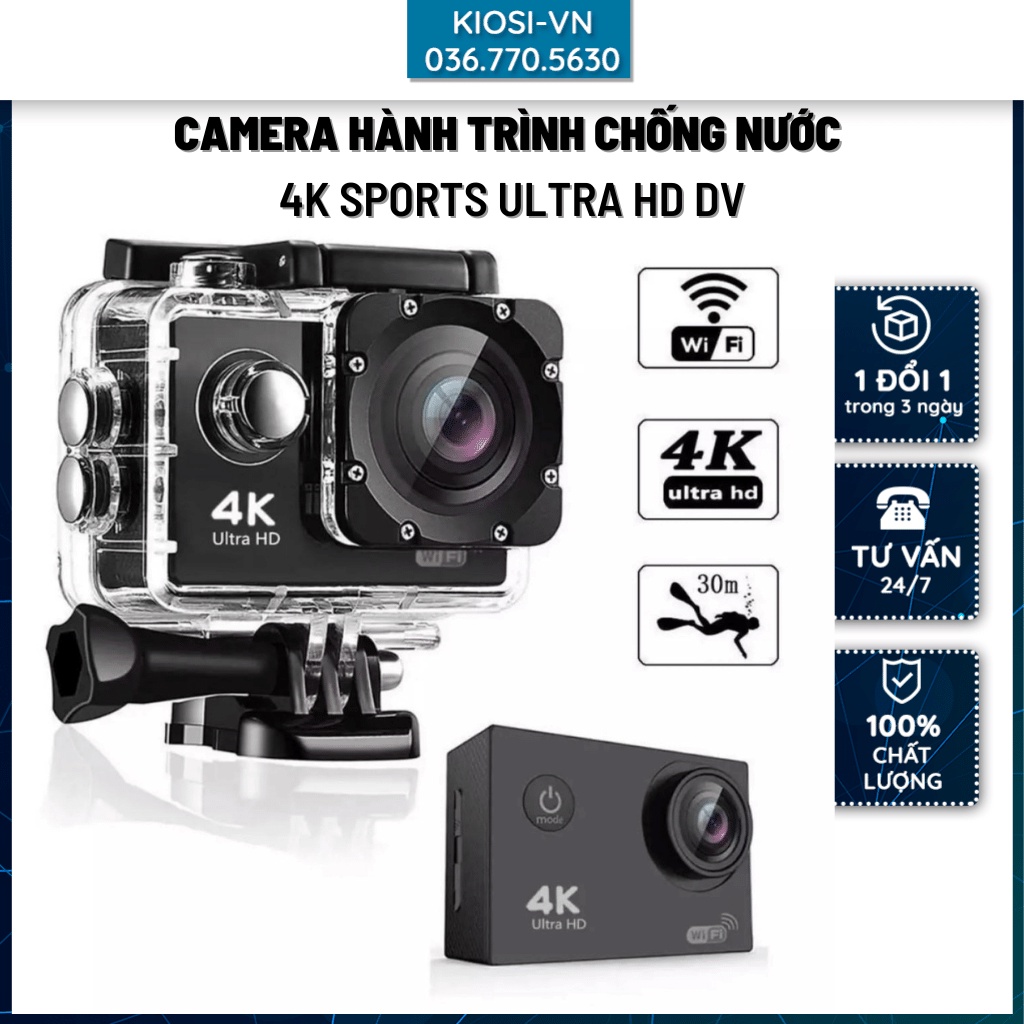 Camera Hành Trình 1080 Sports, Camera 4K Ultra HD hành trình xe máy - CHỐNG NƯỚC, Chống Rung Lấy Nét Tự Động