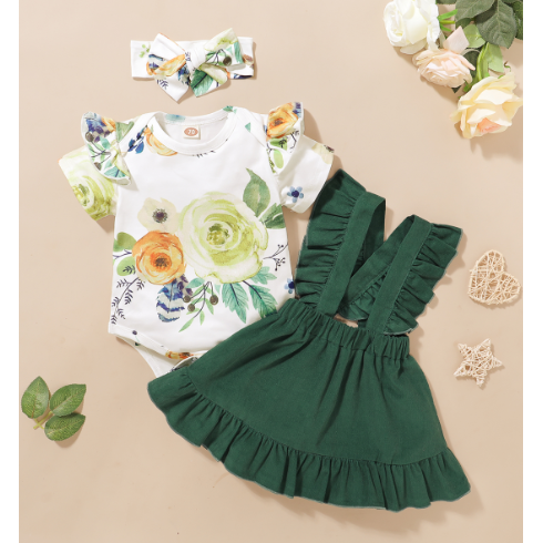 Set Jumpsuit Tay Ngắn Hoạ Tiết Hoa + Băng Đô Cài Tóc Cho Phái Nữ