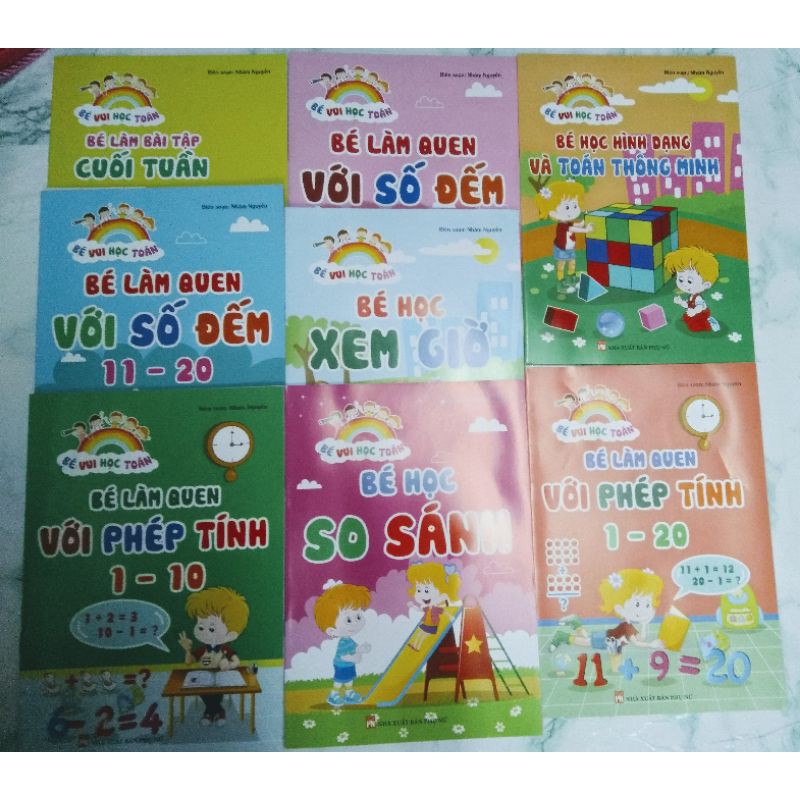 Set 8 quyển làm toán và xem giờ cho bé