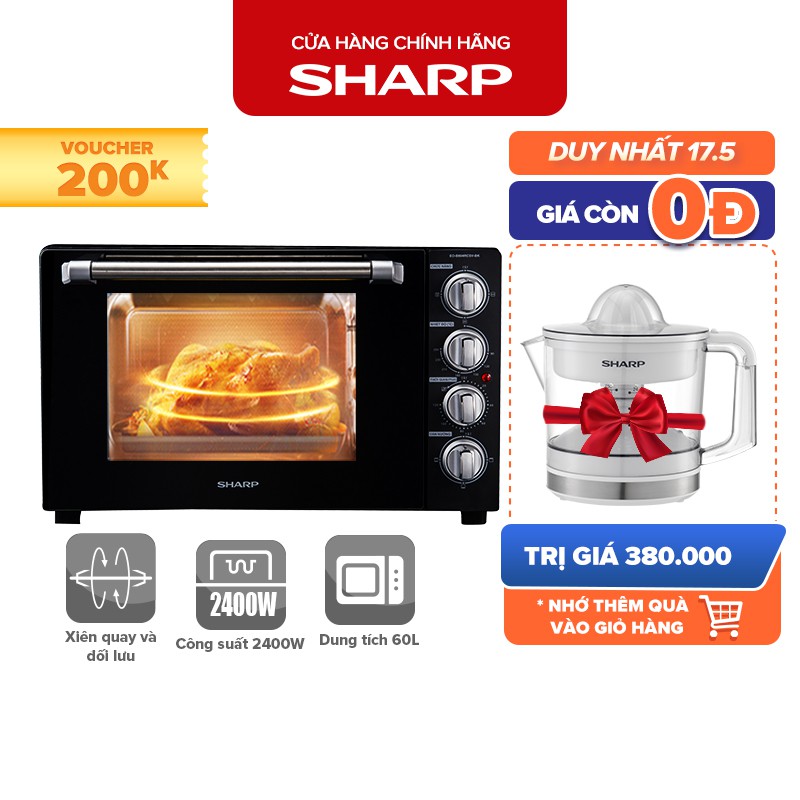 [Mã ELSHARP4N giảm 10% đơn từ 500K]Lò Nướng Điện Sharp EO-B604RCSV-BK 60L Công Suất 2400W - Chính Hãng BH 12 Tháng
