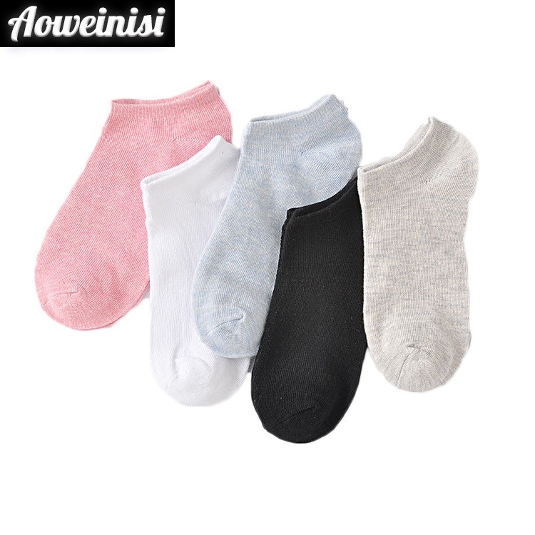Vớ AOWEINISI cotton cổ ngắn màu trơn thời trang