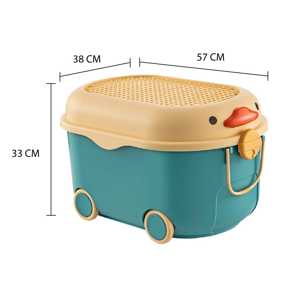 HomeBase STACKO Thùng đựng đồ đa năng hình con vịt có bánh xe có nắp khóa hai bên W57xH33xD38cm Sz L màu xanh dương