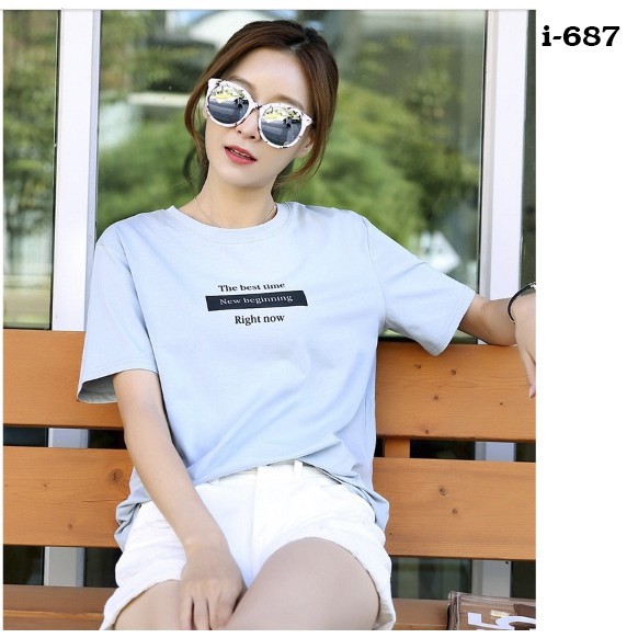 Áo thun nữ Hàn Quốc tay lỡ form rộng the best time vải dày mịn