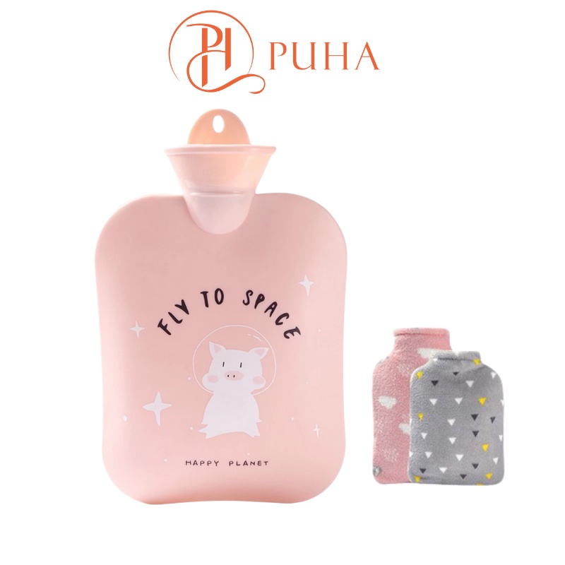 Túi chườm nóng lạnh đa năng Puha 1300ml, sưởi ấm giữ nhiệt giảm đau lưng, bụng hiệu quả họa tiết chú heo cute