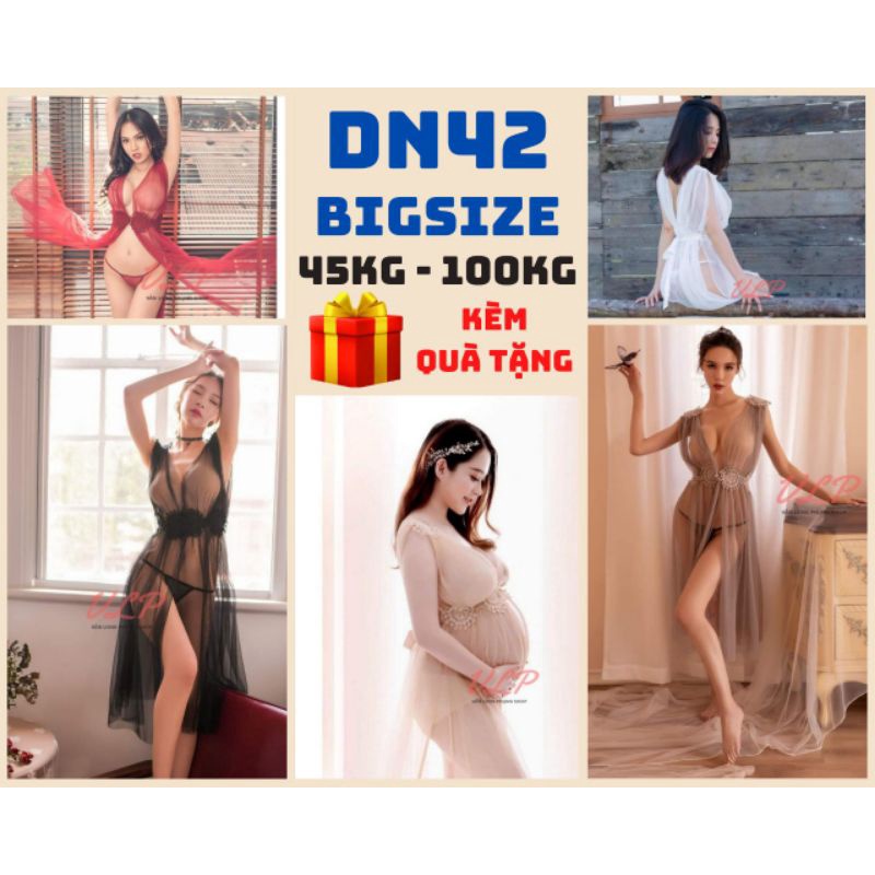 [BIGSIZE_100KG]_DN42_Đầm ngủ nữ xẻ tà xẻ ngực sexy