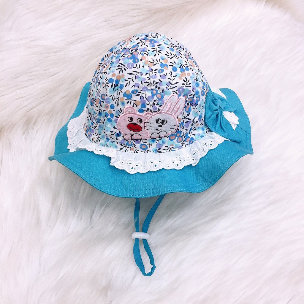 (Mẫu mới)Nón Vành Bé Gái Lượn Ren Thỏ Gấu Duy Ngọc Cao Cấp Size 50 Dành Cho Bé Từ 2 Tuổi Đến 4 Tuổi