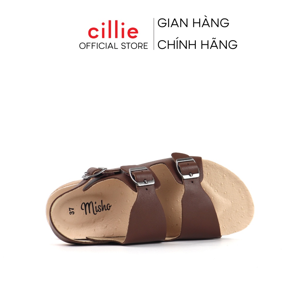 Giày sandal nữ da thật quai ngang đế giả trấu đi học đi làm Cillie 1069