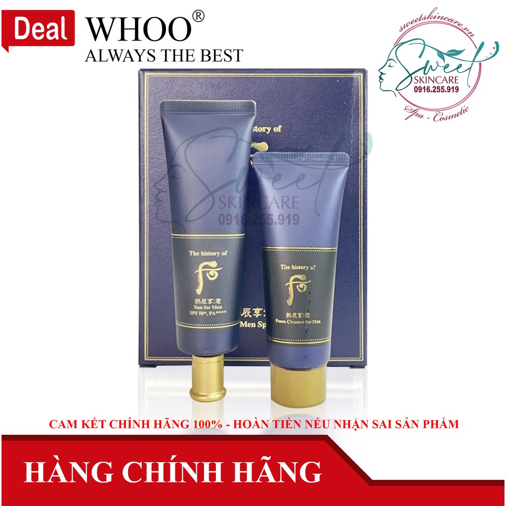 Kem chống nắng cho nam Whoo Gongjinhyang Gun Sun Cream for Men SPF50 PA+++ Và Sữa Rửa Mặt ( The history of Whoo)