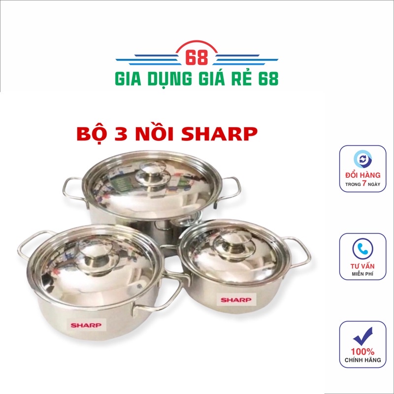 Bộ 3 nồi inox SHARP hàng khuyến mại chống rỉ