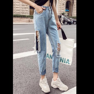 Quần bò ulzzang rách gối cạp cao