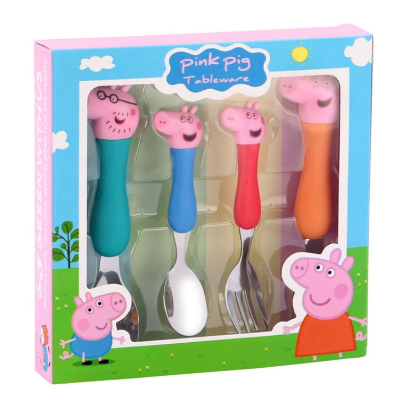Bộ Muỗng Nĩa Hình Heo Hoạt Hình Dễ Thương Cho Bé