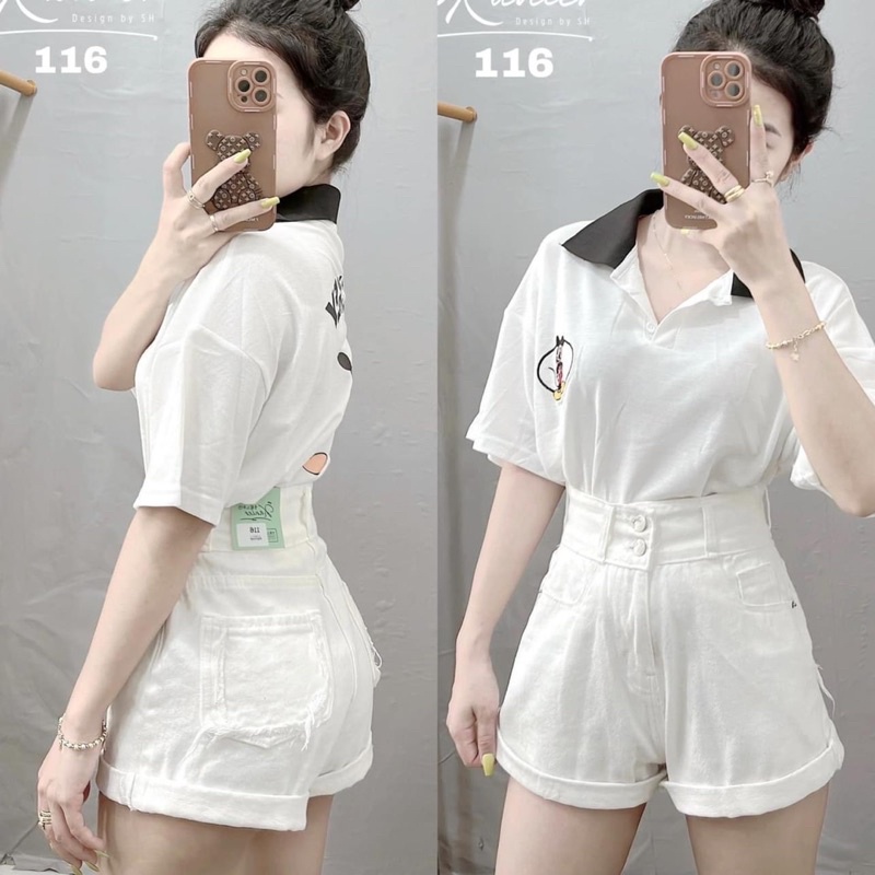 Có Tách Set , Set áo phông chữ nổi kèm quần sooc jeans 2 khuy | BigBuy360 - bigbuy360.vn