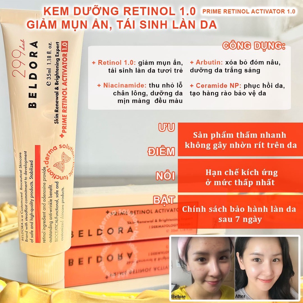 Kem Dưỡng Retinol Trẻ Hóa Da, Ngăn Ngừa Nếp Nhăn Beldora 299 Prime Retinol Activator 35ml