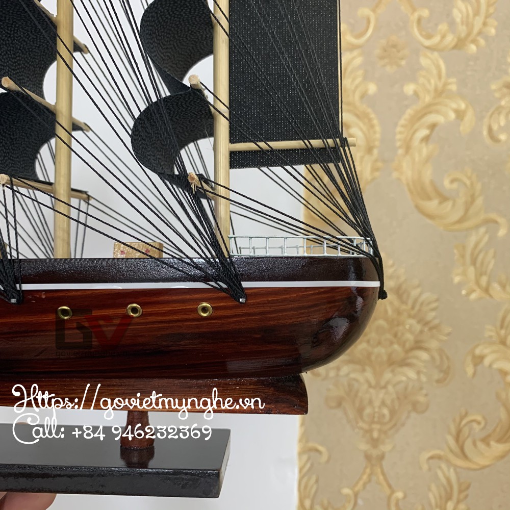 [Quà tặng đã lắp ráp sẵn] Mô hình tàu thuyền buồm gỗ trang trí Tàu Belem Pháp - Dài 32cm - Buồm Vải Màu Đen