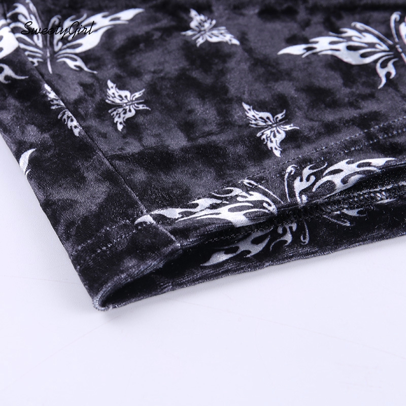 Áo Croptop Nữ Ngắn Tay Cổ Đứng In Hình Bướm Thời Trang | BigBuy360 - bigbuy360.vn