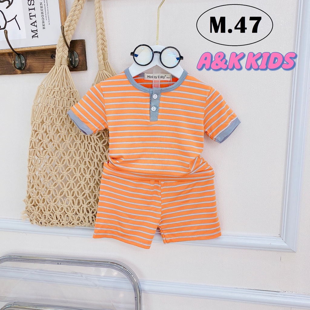 Bộ cọc tay sọc nhuyễn dệt phối túi, thun lạnh minky mom, cho bé trai, gái từ 7kg đến 30kg M47
