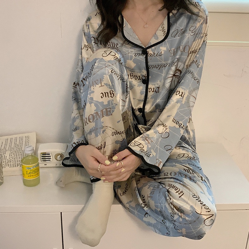 Bộ Đồ Ngủ Tay Dài Chất Lụa Họa Tiết Hoạt Hình Phong Cách Nhật Bản Thời Trang Xuân Thu Cho Nữ La107