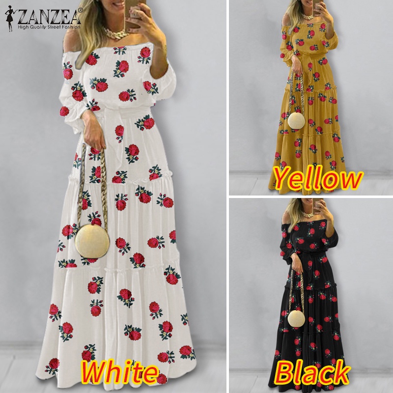 Đầm nữ ZANZEA trễ vai họa tiết hoa hồng thời trang quyến rũ