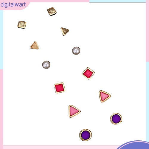 Set 6 cặp khuyên tai thiết kế hình học độc đáo nhiều màu sắc cá tính dành cho nữ