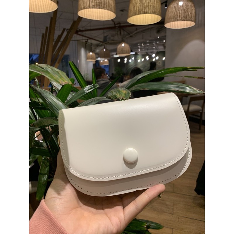 Túi xách nữ hình bầu quai tết da trơn đen trắng chất dày dặn ZBK7885 có đựng vừa điện thoại