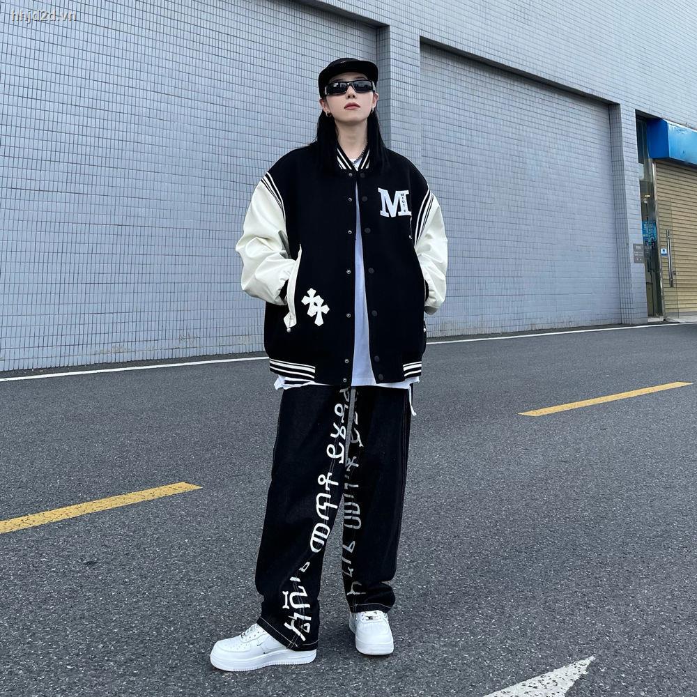 Quần jeans ống suông rộng in họa tiết chữ thời trang hip hop đường phố sành điệu dành cho nữ