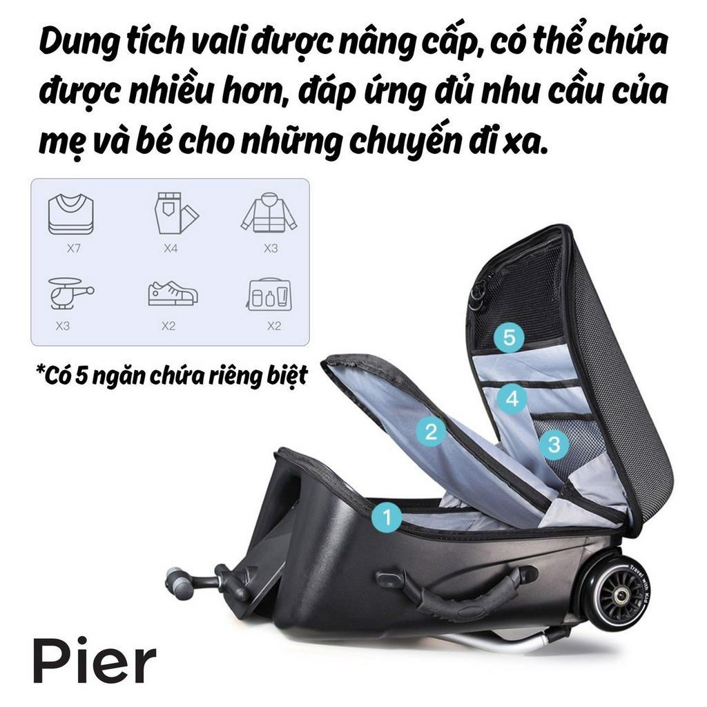 Xe đẩy kiêm vali Pier thuận tiện khi mang theo du lịch, Vali xe đẩy trẻ em hottrend 2 in 1 đựng đồ xe đẩy 2023